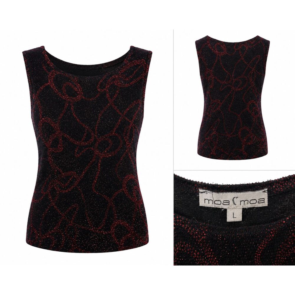 Moa Moa Black Red Glitter Sleeveless Stretch Top Size Large Y2K Party
